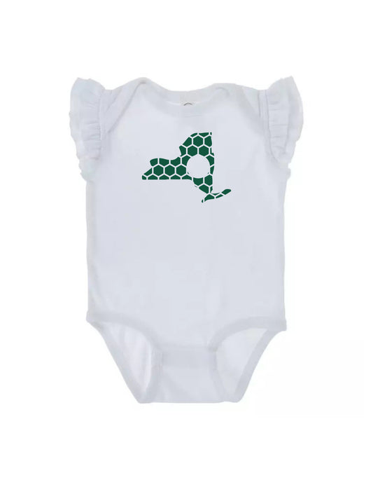 Ruffled Sleeve New York Honeycomb Monogrammed Onesie-Rogue Magnolia Custom Designs