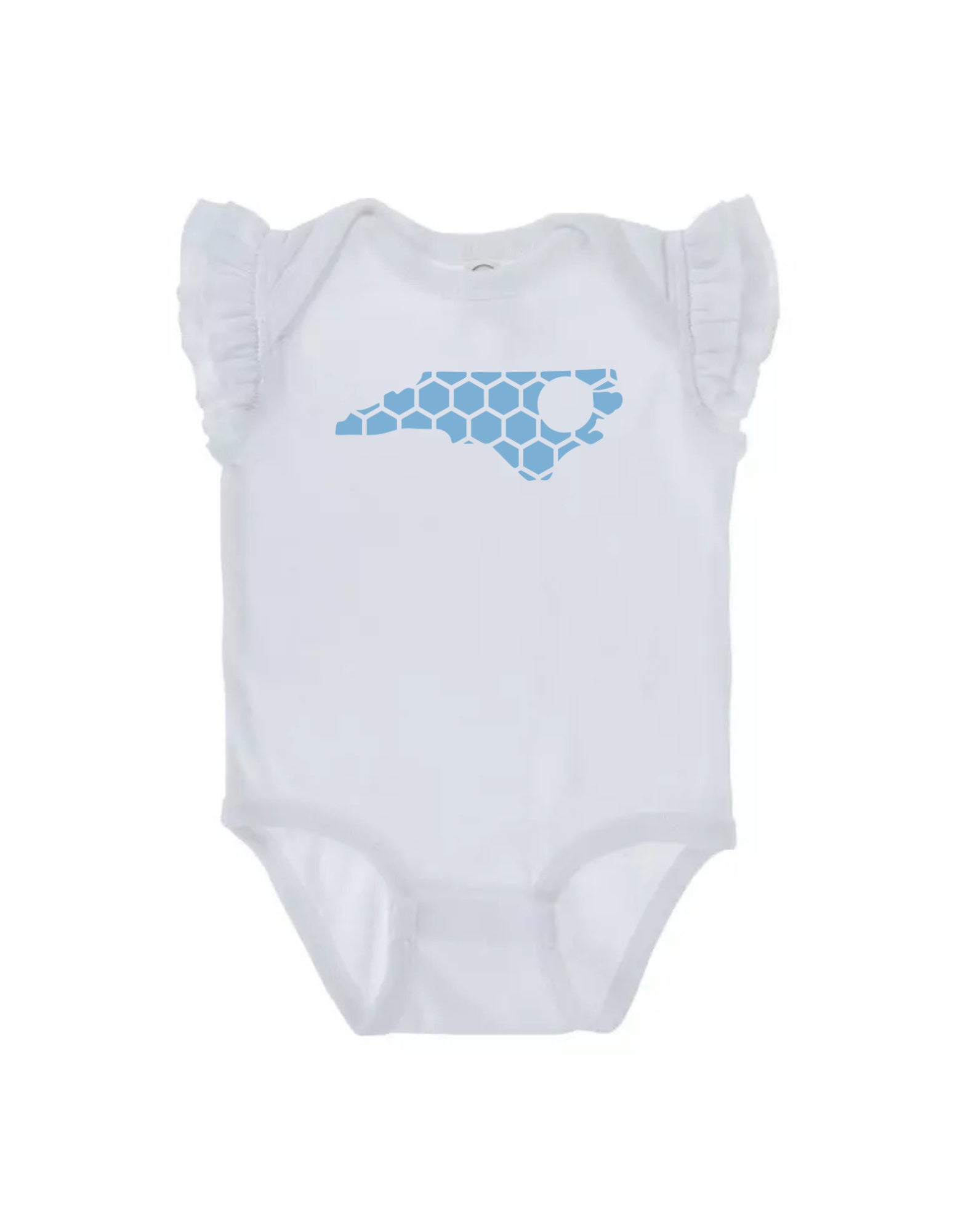 Ruffled Sleeve North Carolina Honeycomb Monogrammed Onesie-Rogue Magnolia Custom Designs