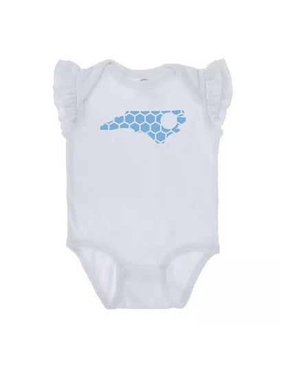 Ruffled Sleeve North Carolina Honeycomb Monogrammed Onesie-Rogue Magnolia Custom Designs