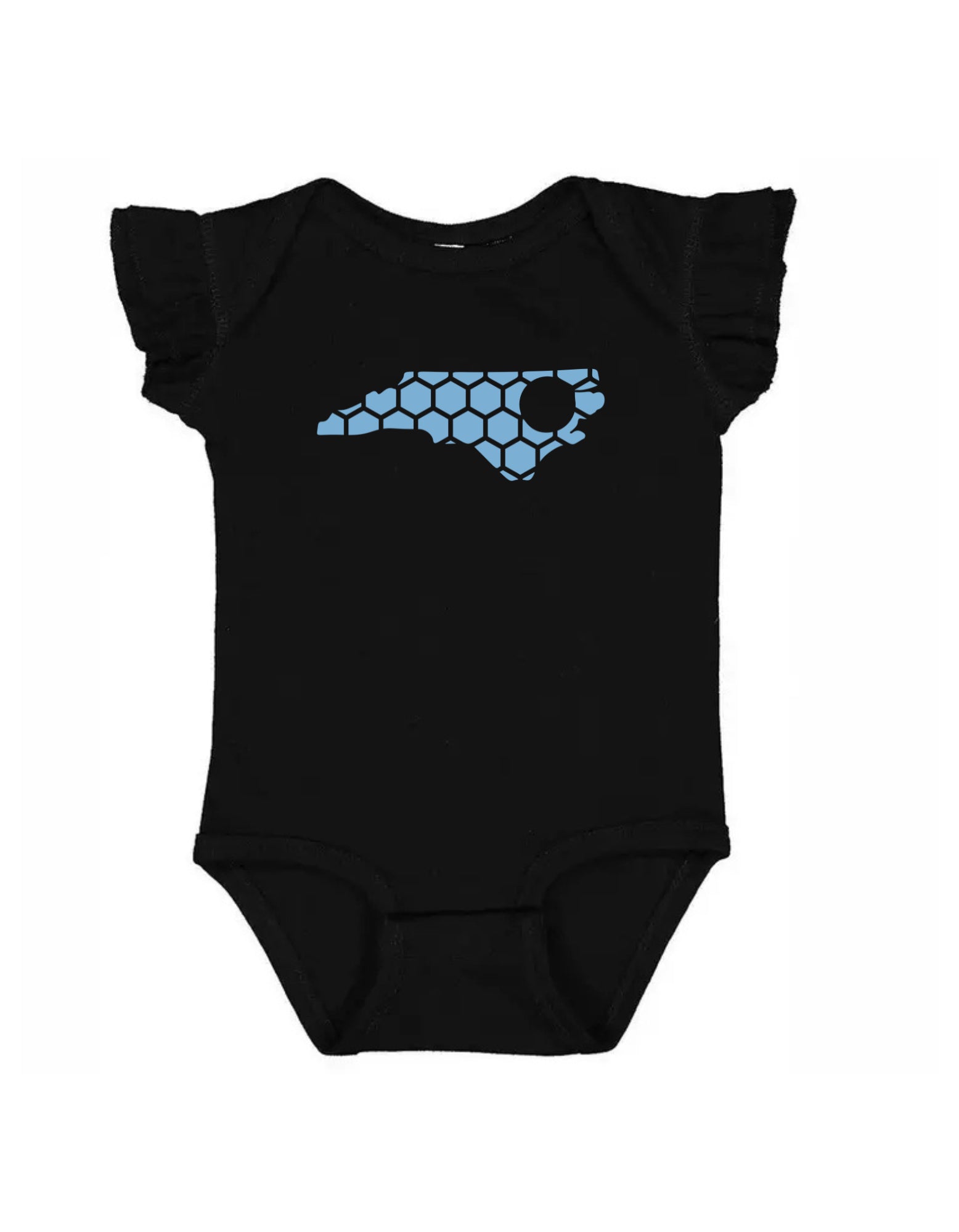 Ruffled Sleeve North Carolina Honeycomb Monogrammed Onesie-Rogue Magnolia Custom Designs