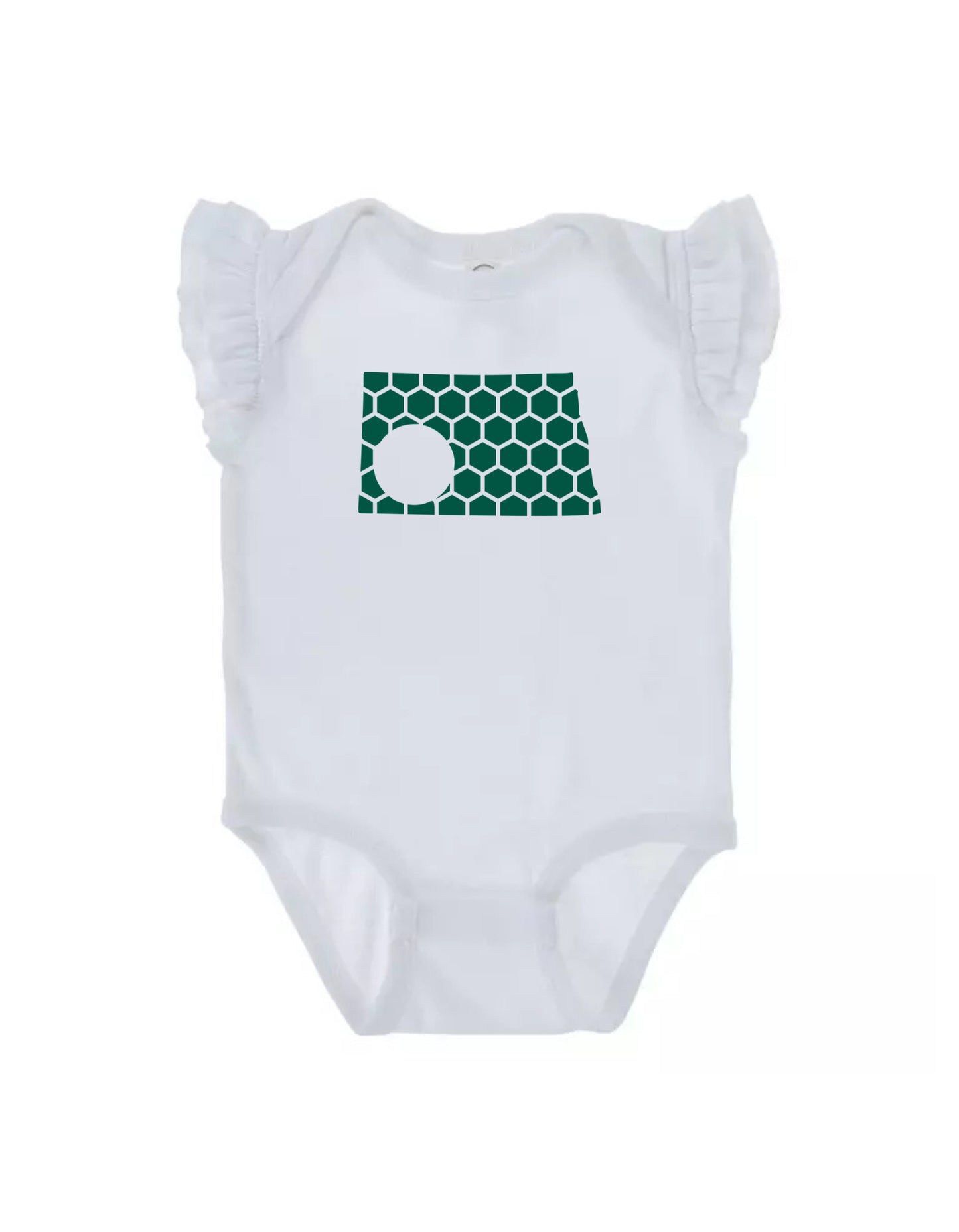 Ruffled Sleeve North Dakota Honeycomb Monogrammed Onesie-Rogue Magnolia Custom Designs
