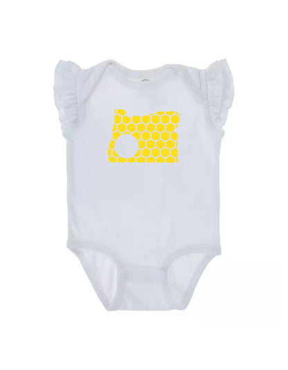 Ruffled Sleeve Oregon Honeycomb Monogrammed Onesie-Rogue Magnolia Custom Designs