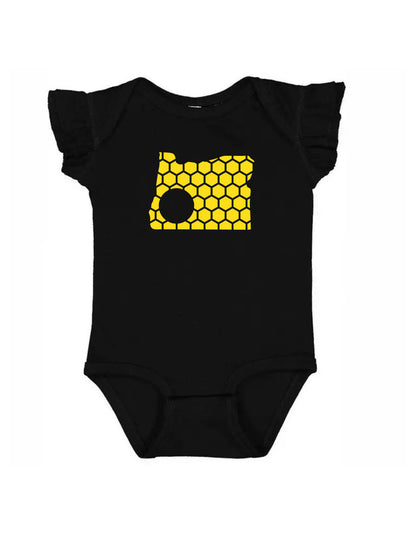 Ruffled Sleeve Oregon Honeycomb Monogrammed Onesie-Rogue Magnolia Custom Designs