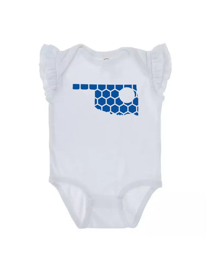 Ruffled Sleeve Oklahoma Honeycomb Monogrammed Onesie-Rogue Magnolia Custom Designs