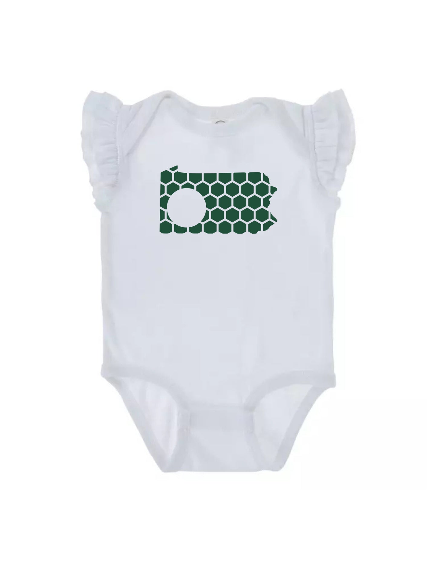 Ruffled Sleeve Pennsylvania Honeycomb Monogrammed Onesie-Rogue Magnolia Custom Designs