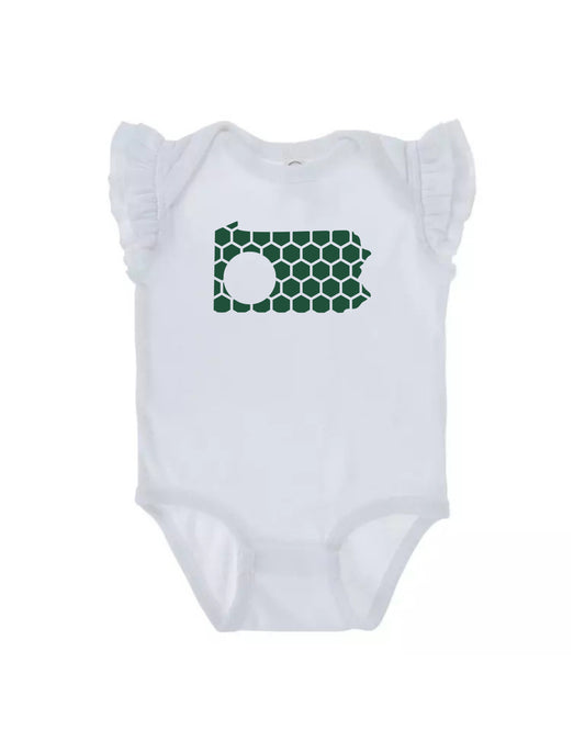 Ruffled Sleeve Pennsylvania Honeycomb Monogrammed Onesie-Rogue Magnolia Custom Designs