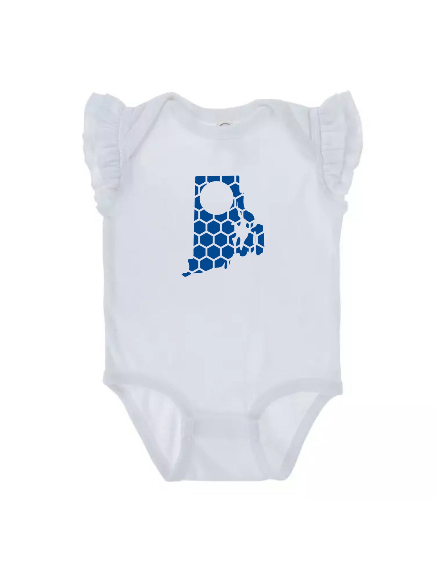 Ruffled Sleeve Rhode Island Honeycomb Monogrammed Onesie-Rogue Magnolia Custom Designs