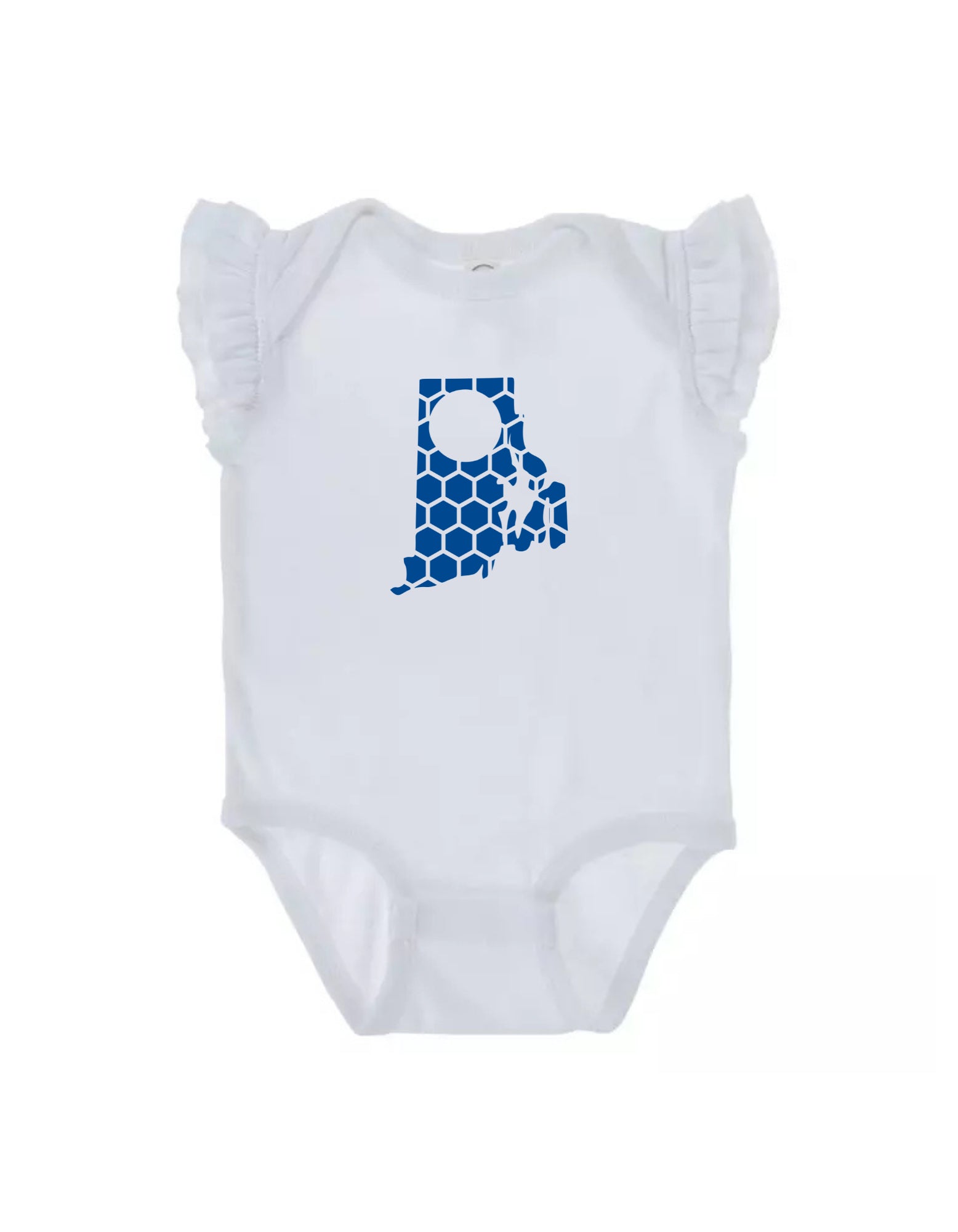 Ruffled Sleeve Rhode Island Honeycomb Monogrammed Onesie-Rogue Magnolia Custom Designs