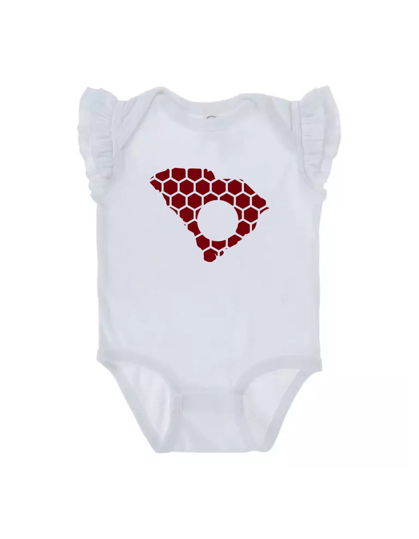 Ruffled Sleeve South Carolina Honeycomb Monogrammed Onesie-Rogue Magnolia Custom Designs