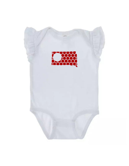 Ruffled Sleeve South Dakota Honeycomb Monogrammed Onesie-Rogue Magnolia Custom Designs