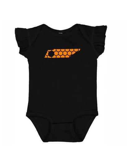 Ruffled Sleeve Tennessee Honeycomb Monogrammed Onesie-Rogue Magnolia Custom Designs