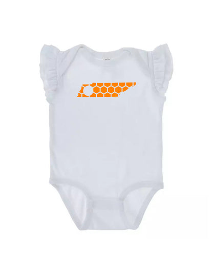 Ruffled Sleeve Tennessee Honeycomb Monogrammed Onesie-Rogue Magnolia Custom Designs