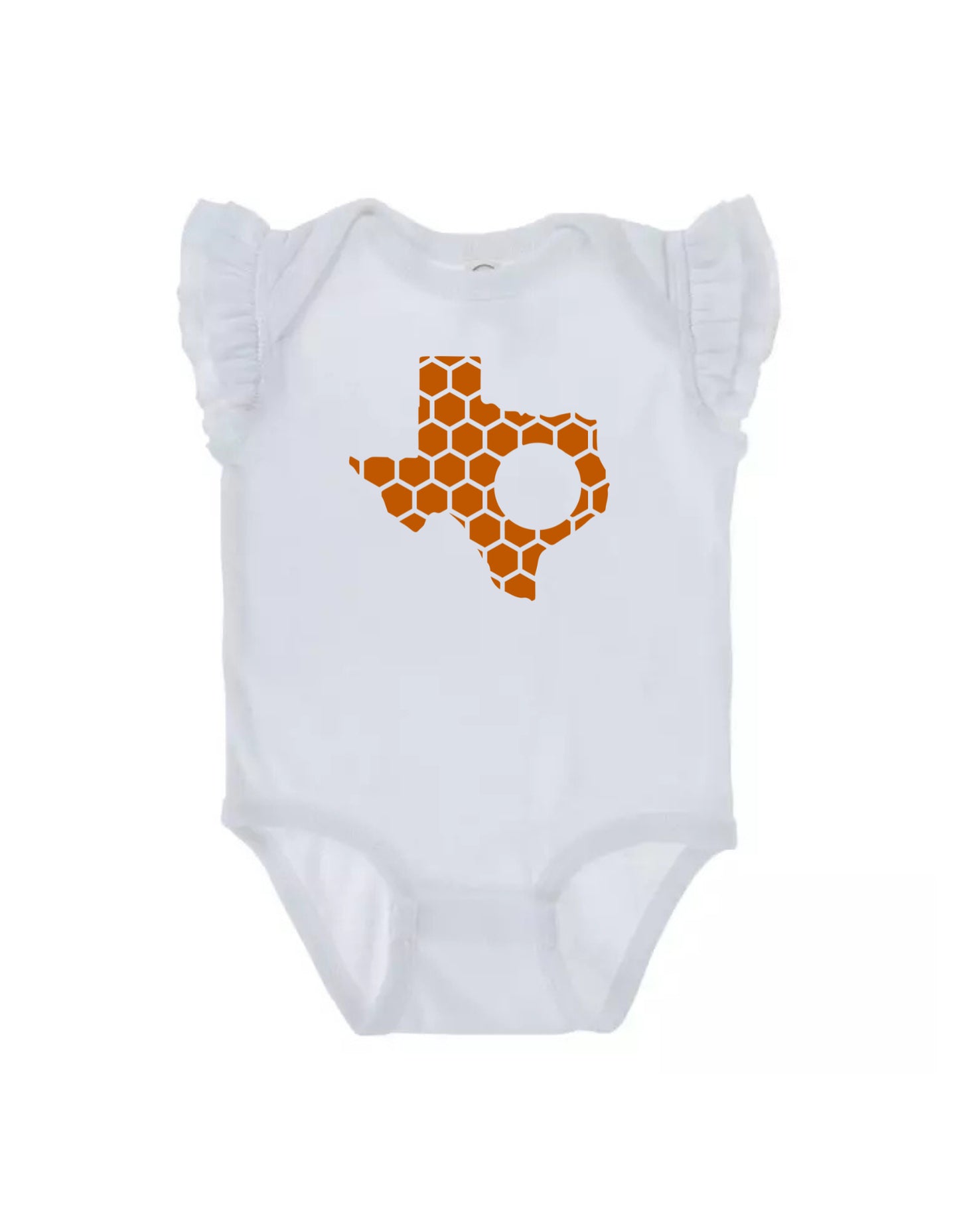 Ruffled Sleeve Texas Honeycomb Monogrammed Onesie-Rogue Magnolia Custom Designs