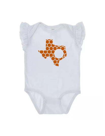 Ruffled Sleeve Texas Honeycomb Monogrammed Onesie-Rogue Magnolia Custom Designs