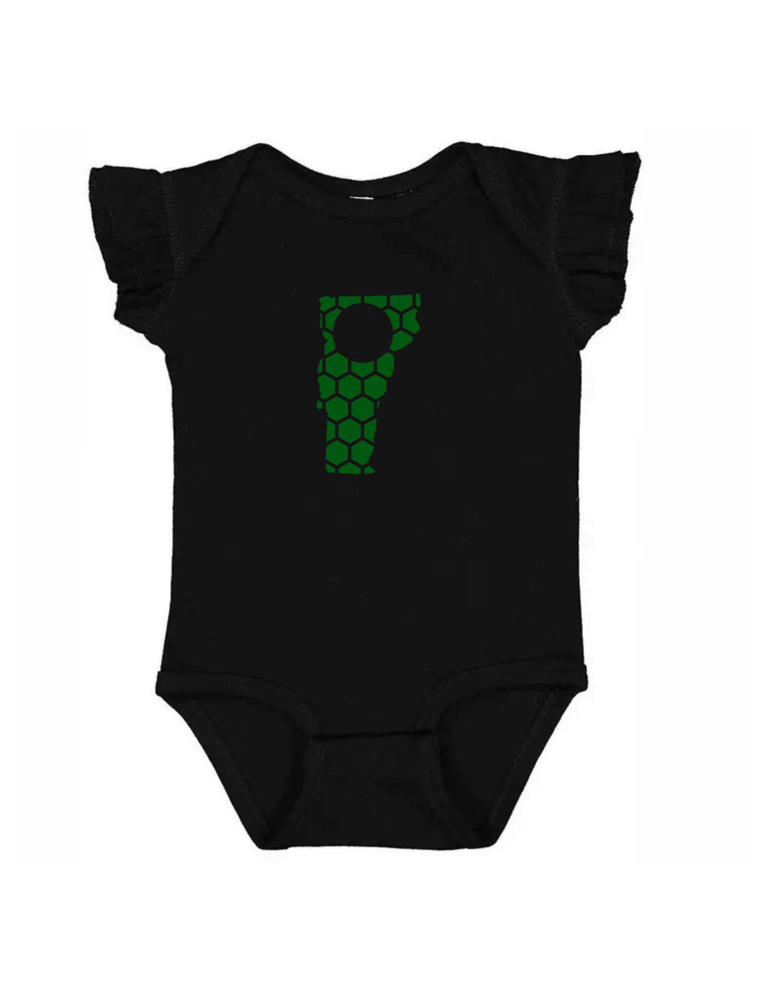 Ruffled Sleeve Vermont Honeycomb Monogrammed Onesie-Rogue Magnolia Custom Designs
