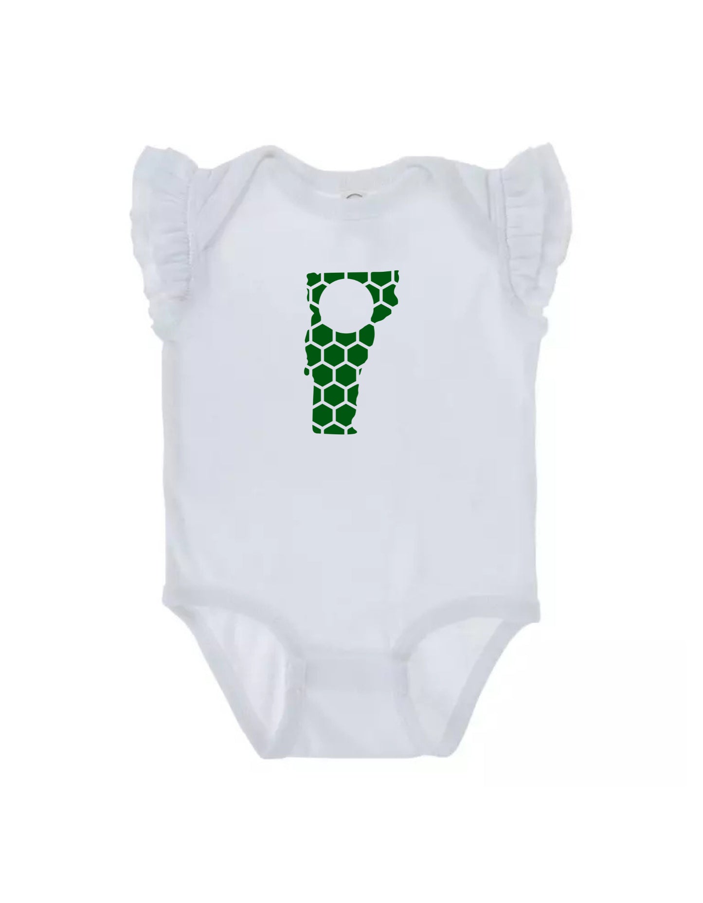 Ruffled Sleeve Vermont Honeycomb Monogrammed Onesie-Rogue Magnolia Custom Designs
