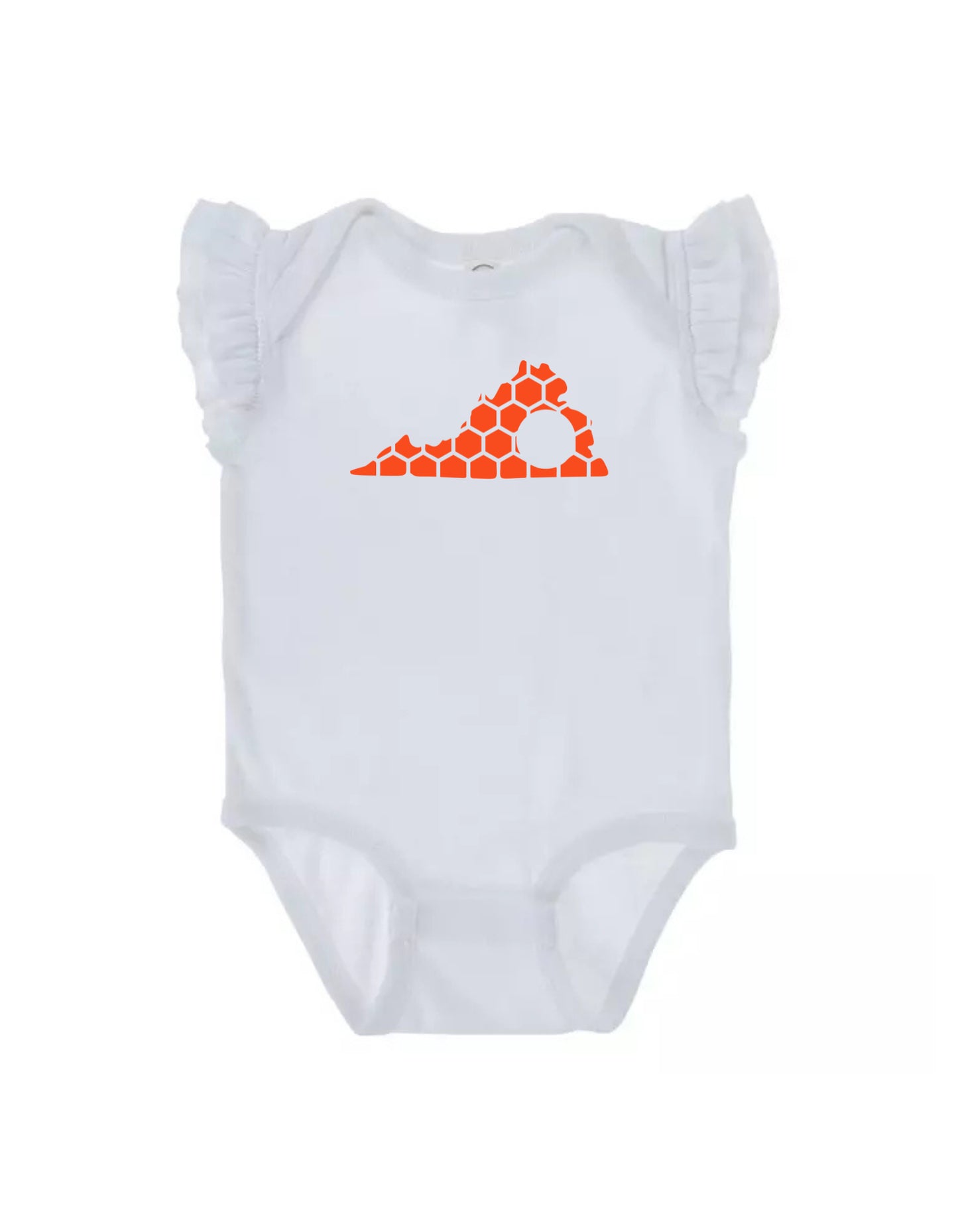 Ruffled Sleeve Virginia Honeycomb Monogrammed Onesie-Rogue Magnolia Custom Designs