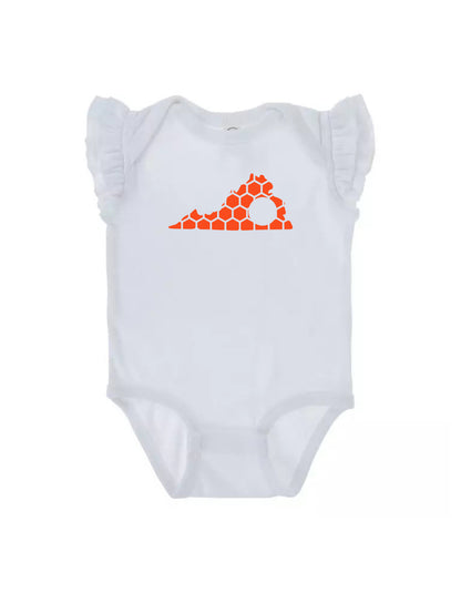 Ruffled Sleeve Virginia Honeycomb Monogrammed Onesie-Rogue Magnolia Custom Designs