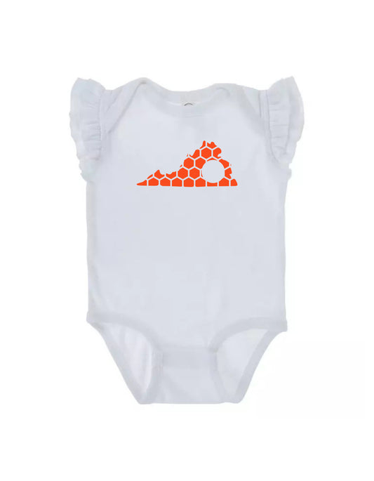 Ruffled Sleeve Virginia Honeycomb Monogrammed Onesie-Rogue Magnolia Custom Designs