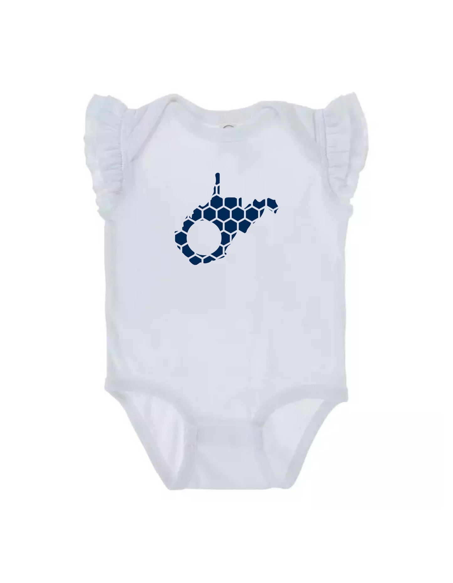 Ruffled Sleeve West Virginia Honeycomb Monogrammed Onesie-Rogue Magnolia Custom Designs