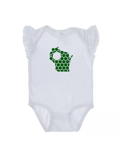 Ruffled Sleeve Wisconsin Honeycomb Monogrammed Onesie-Rogue Magnolia Custom Designs