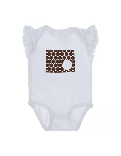 Ruffled Sleeve Wyoming Honeycomb Monogrammed Onesie-Rogue Magnolia Custom Designs