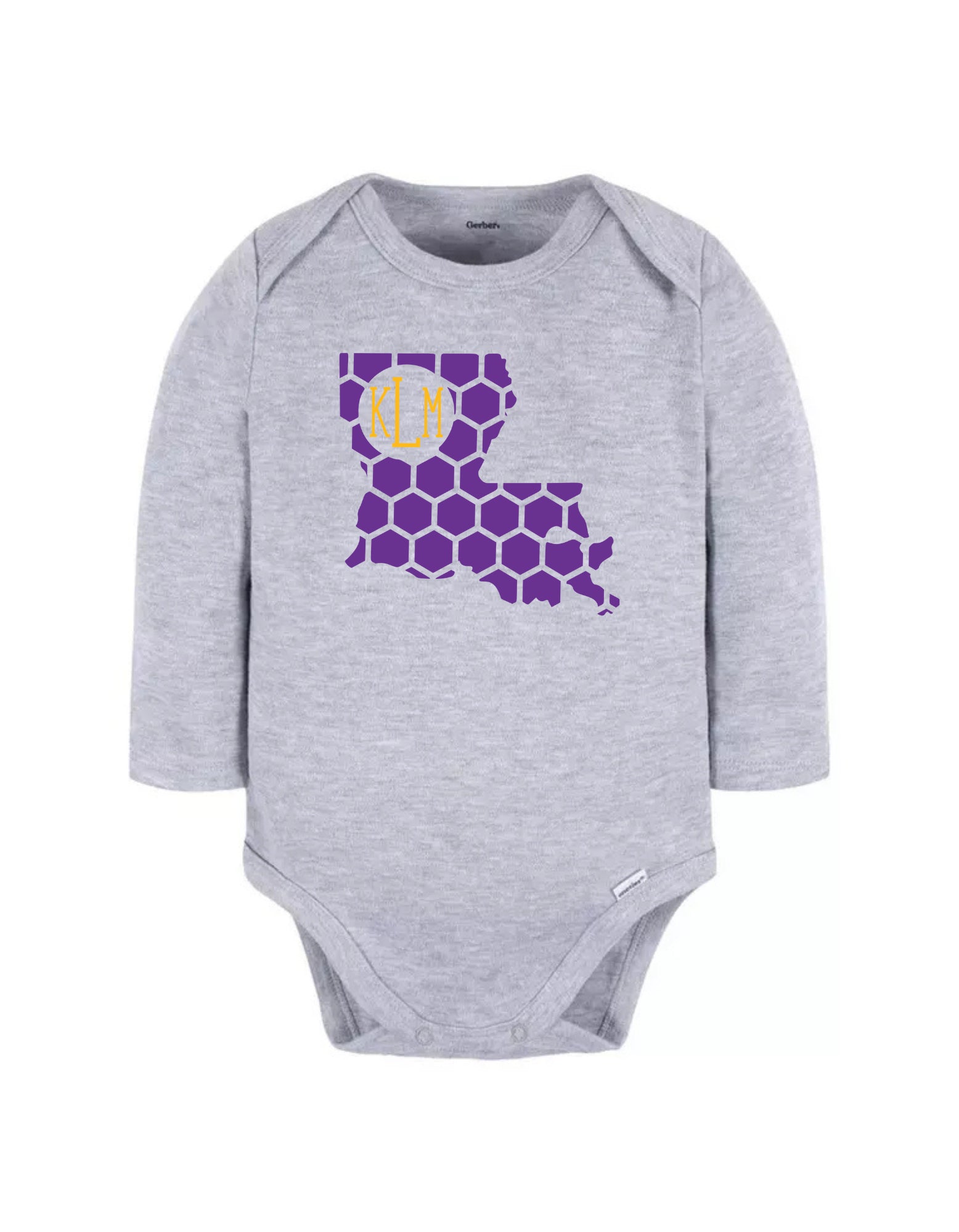 State Honeycomb Monogrammed Gerber Onesie-Rogue Magnolia Custom Designs
