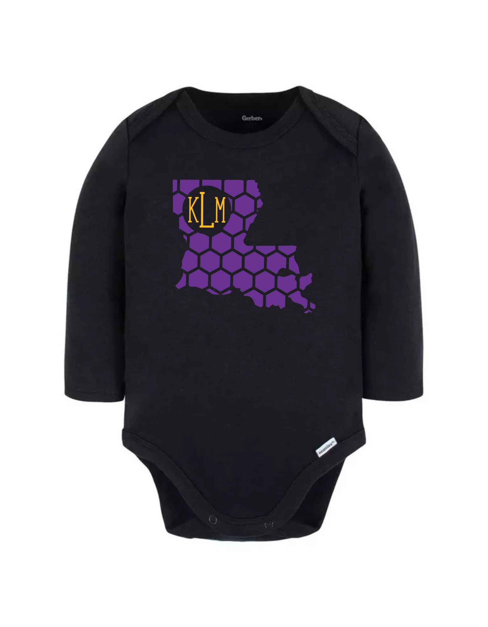 State Honeycomb Monogrammed Gerber Onesie-Rogue Magnolia Custom Designs