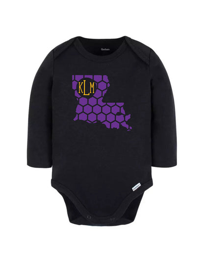 State Honeycomb Monogrammed Gerber Onesie-Rogue Magnolia Custom Designs