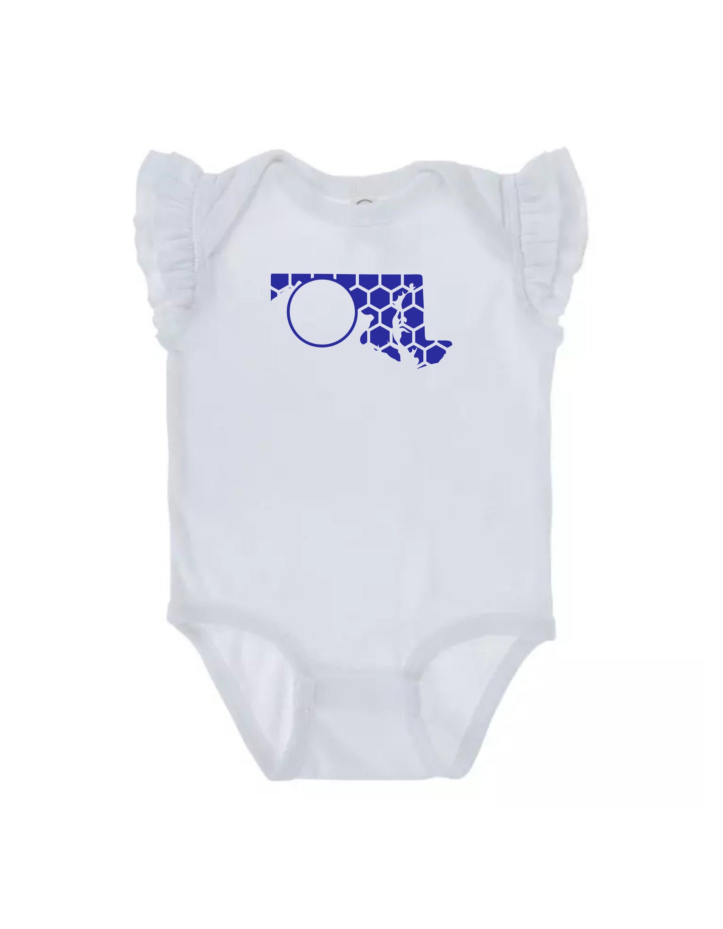 Ruffled Sleeve Maryland Honeycomb Monogrammed Onesie-Rogue Magnolia Custom Designs