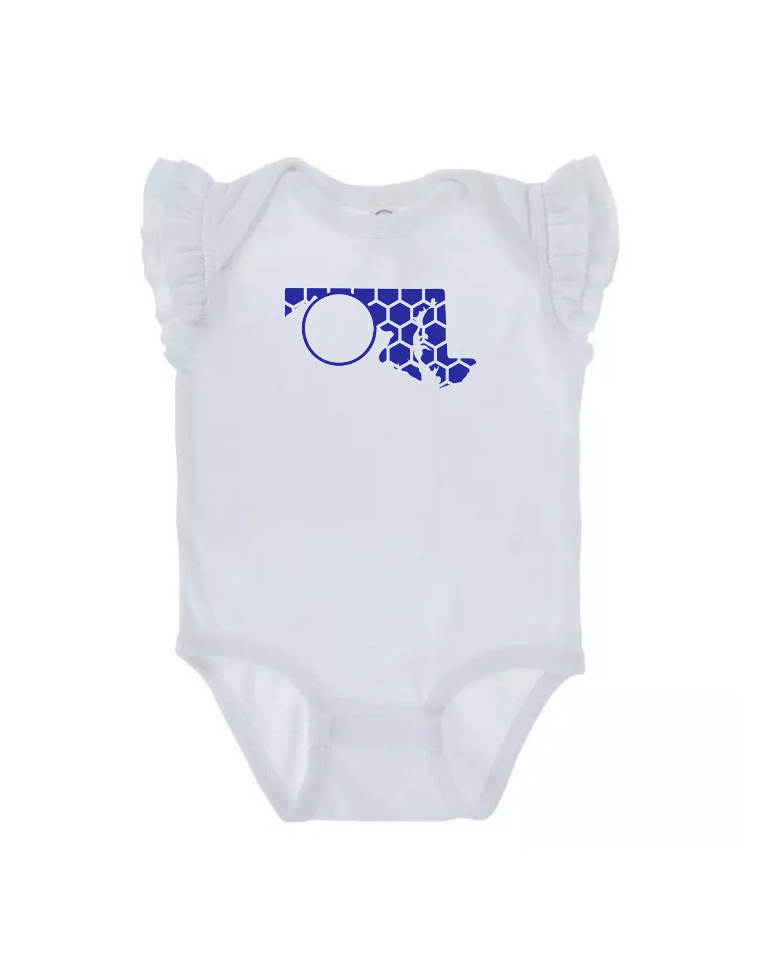 Ruffled Sleeve Maryland Honeycomb Monogrammed Onesie-Rogue Magnolia Custom Designs