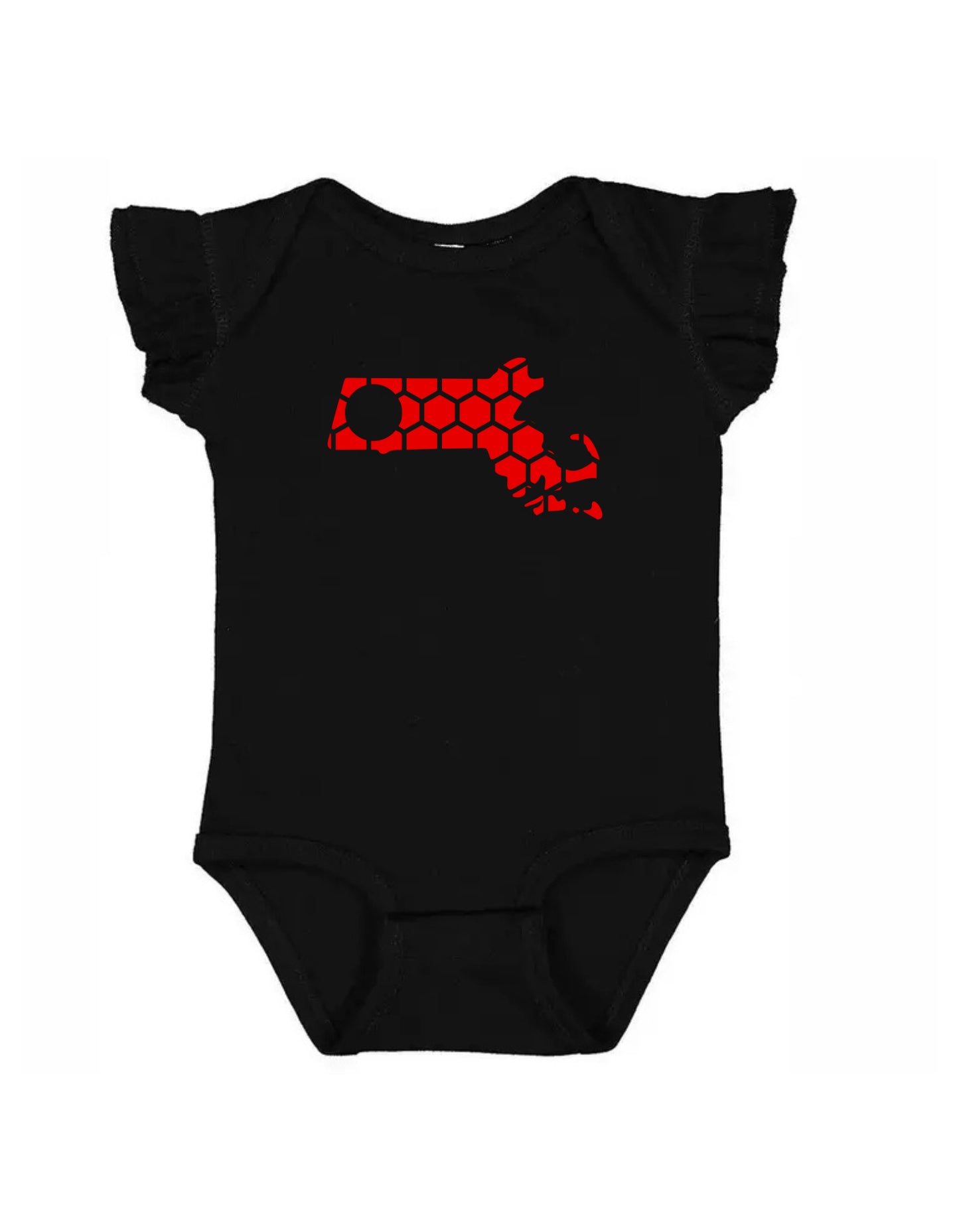 Ruffled Sleeve Massachusetts Honeycomb Monogrammed Onesie-Rogue Magnolia Custom Designs