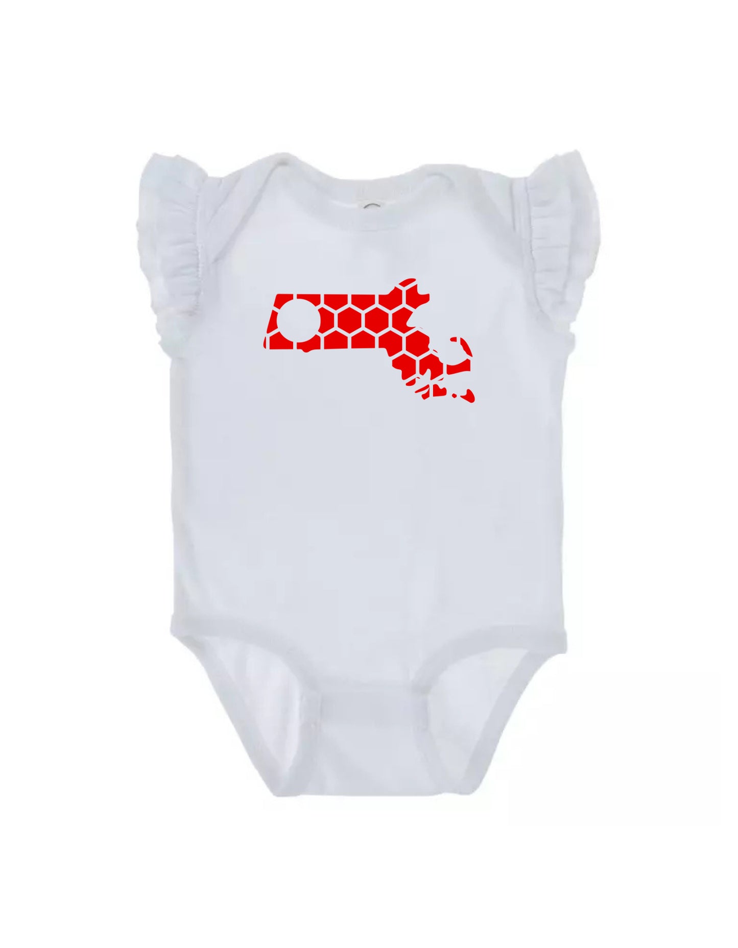 Ruffled Sleeve Massachusetts Honeycomb Monogrammed Onesie-Rogue Magnolia Custom Designs