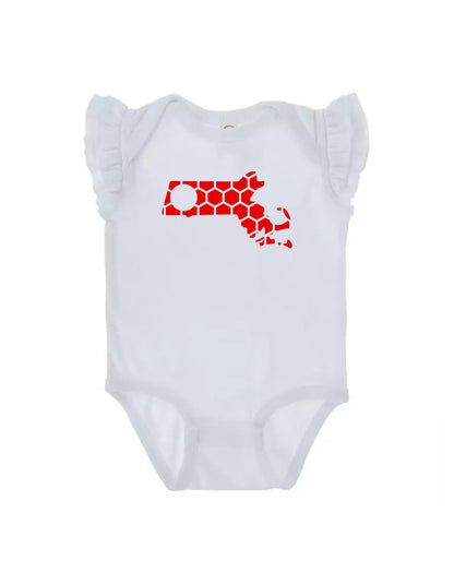 Ruffled Sleeve Massachusetts Honeycomb Monogrammed Onesie-Rogue Magnolia Custom Designs