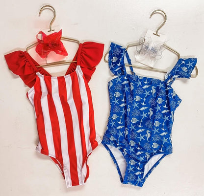 Girls Set Sail Striped Swimsuit