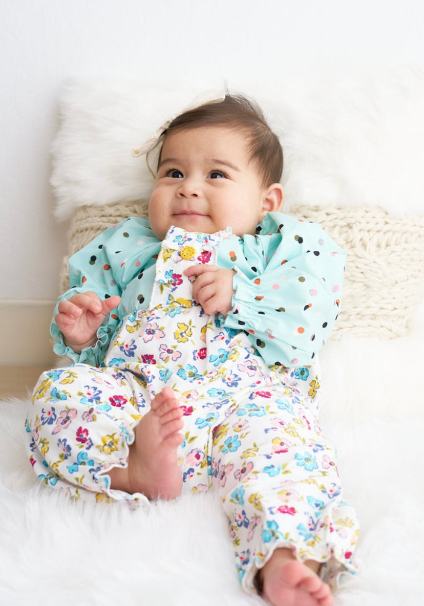 Platinum Mint Floral Romper – Sweet Baby Girl Outfit