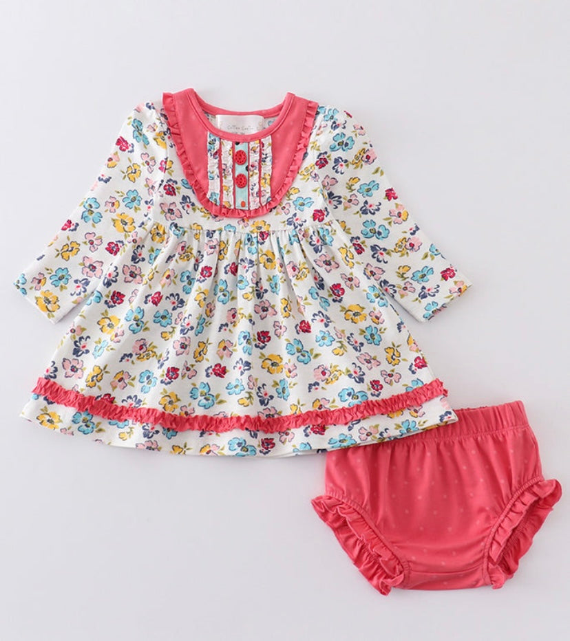 Platinum Floral Dress/Bloomer Set – Baby Girl Outfit