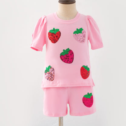 Strawberry Sequin Girls Set
