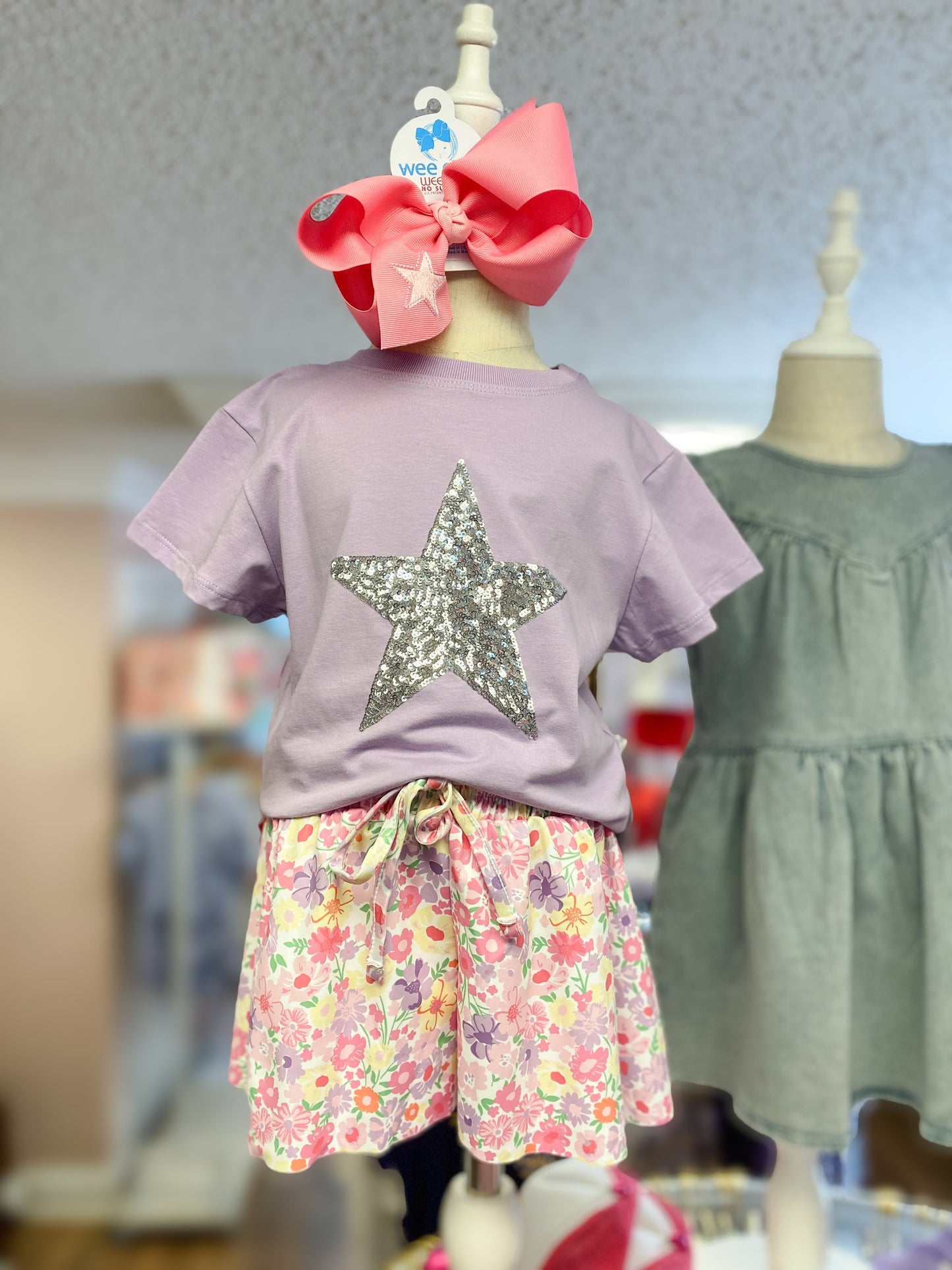 STAR Grosgrain Hair Bow with Embroidery