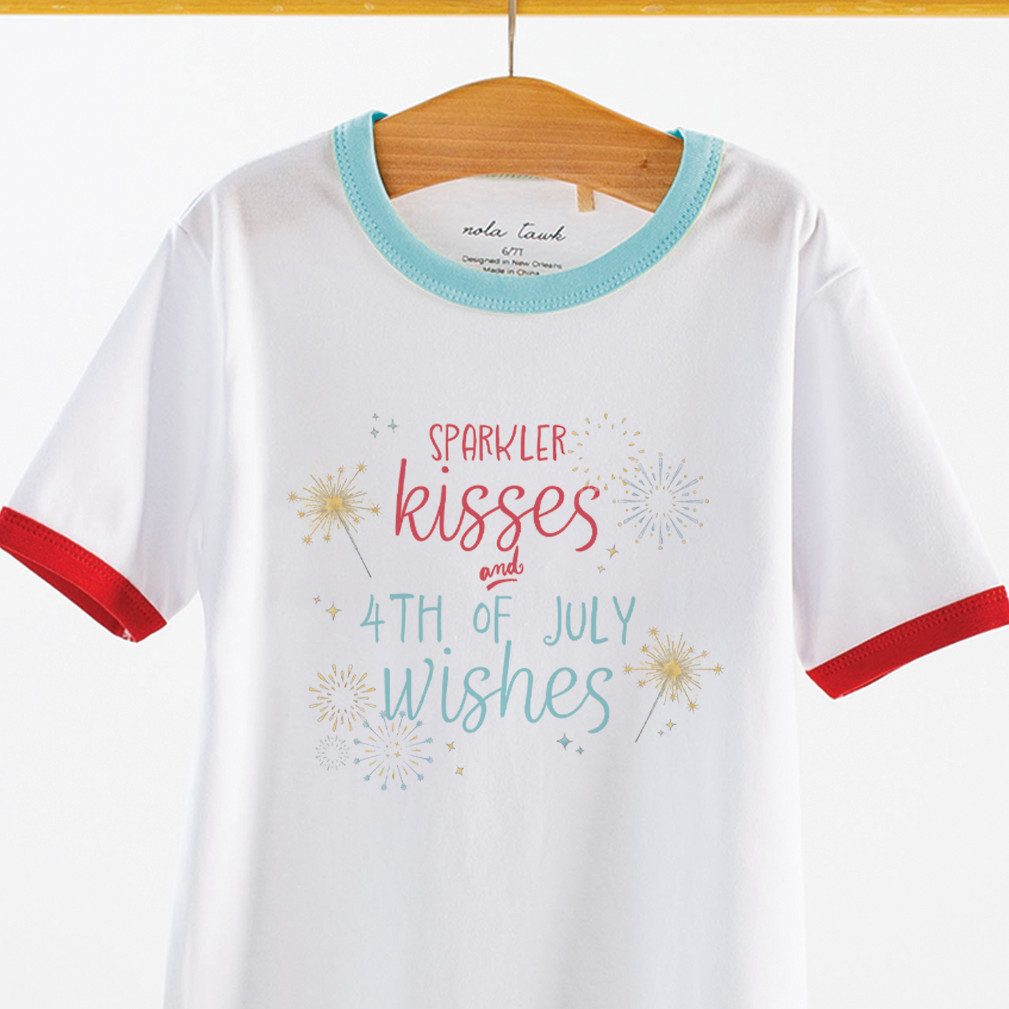 Sparkler Kisses and 4th of July Wishes Organic Cotton Tee-Rogue Magnolia Custom Designs