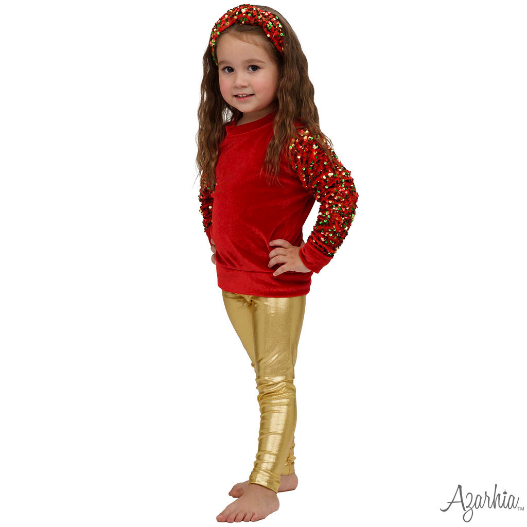 Sequin Sleeve Red Velvet Christmas Sweatshirt for Girls