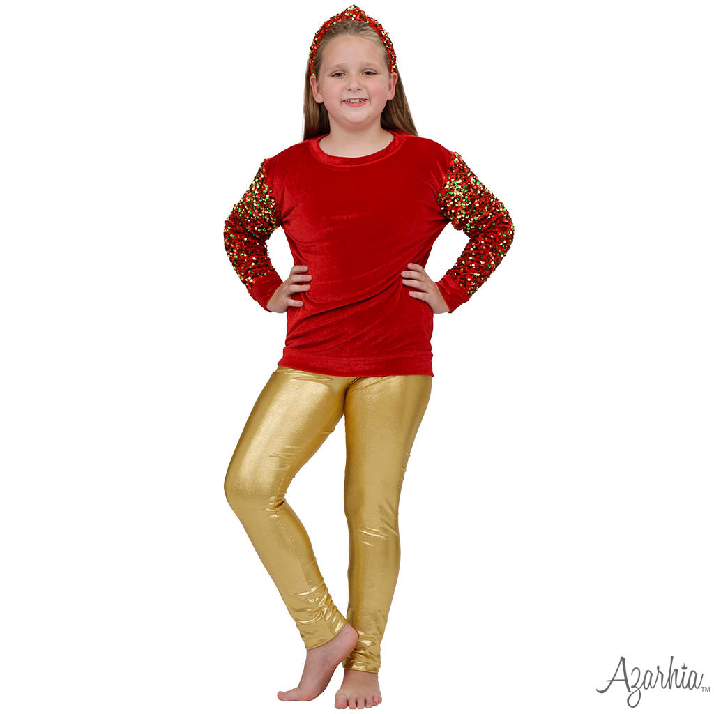 Sequin Sleeve Red Velvet Christmas Sweatshirt for Girls