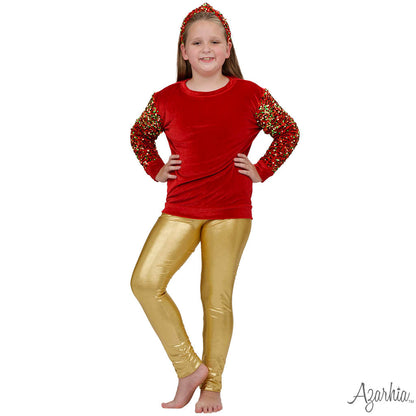 Sequin Sleeve Red Velvet Christmas Sweatshirt for Girls