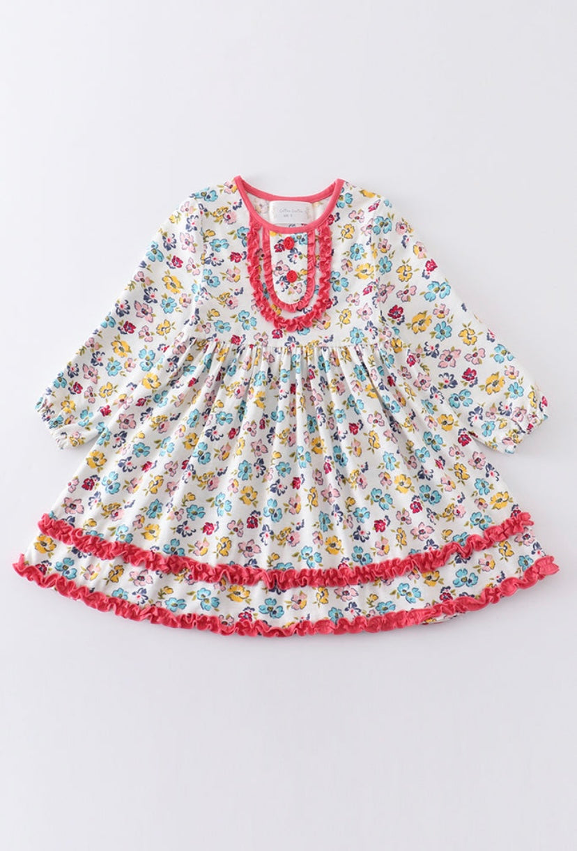 Platinum Floral Print Ruffle Dress – Girls Boutique Outfit