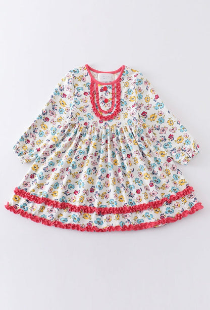 Platinum Floral Print Ruffle Dress – Girls Boutique Outfit