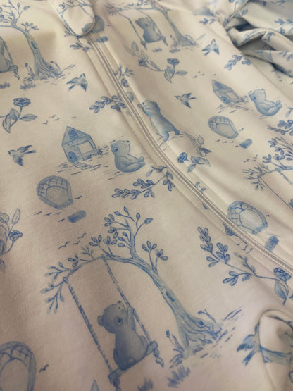 Toile De Jouy Blue Zipped Footie