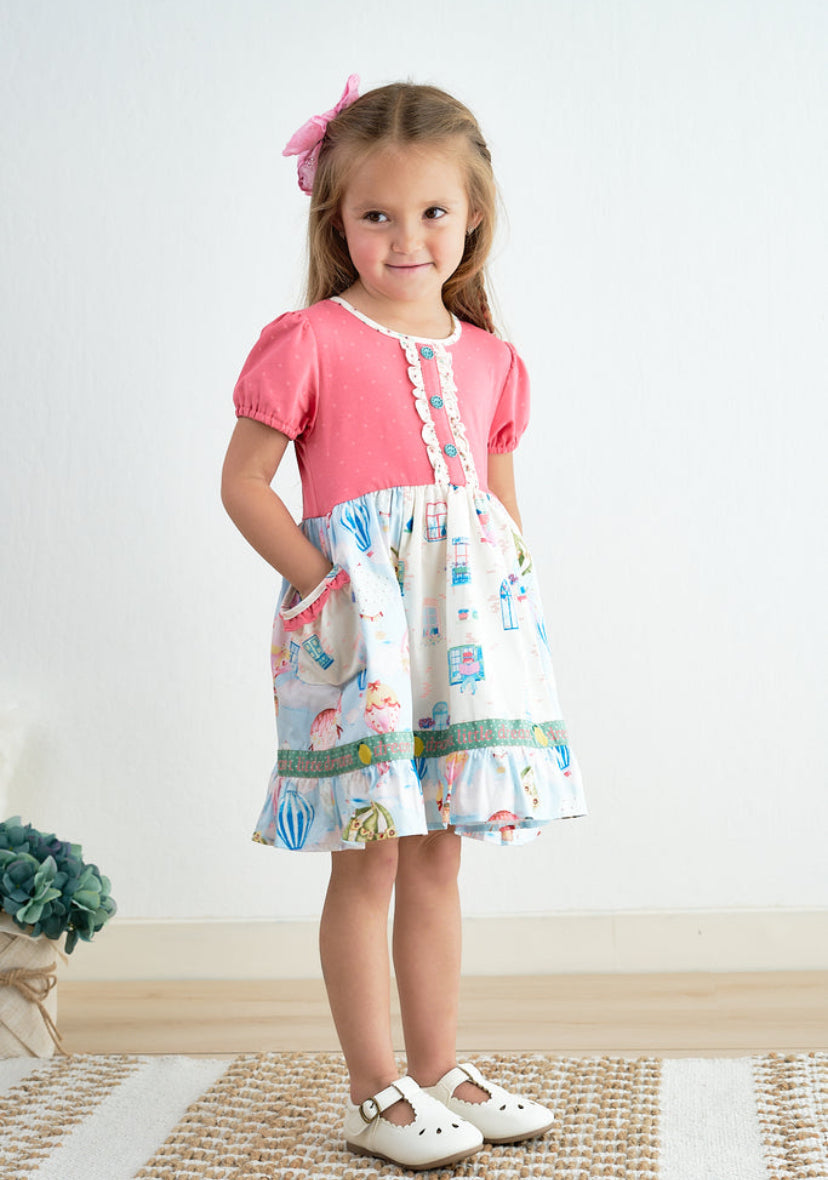 Platinum Hot Air Balloon Dress – Girls Boutique Puff Sleeve Dress
