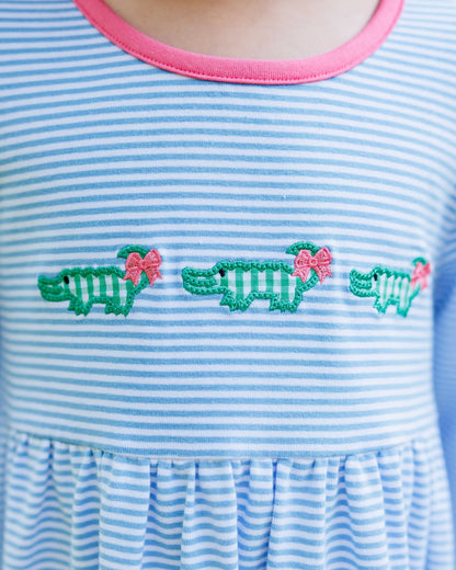 See Ya Later Ruffle Dress – Girls Alligator Applique Knit Dress