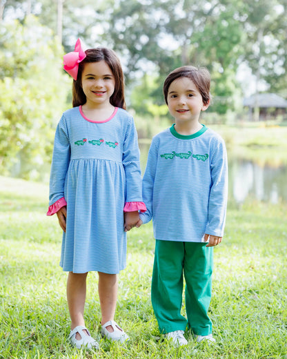 See Ya Later Ruffle Dress – Girls Alligator Applique Knit Dress