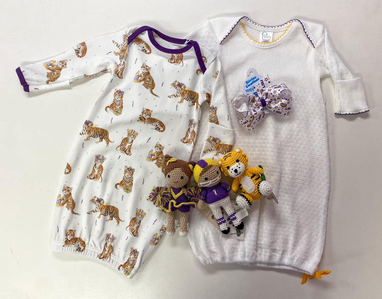 Newborn White Placket Gown PURPLE GOLD